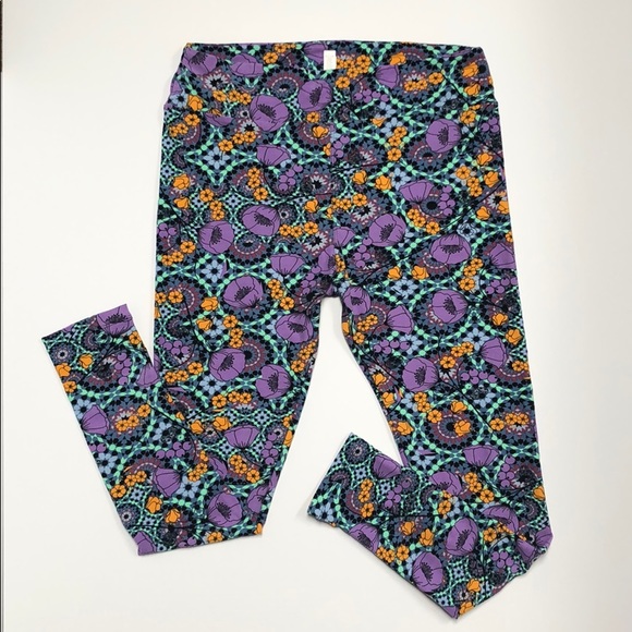 Lularoe TC Leggings Purple Floral Flowers - Picture 1 of 3